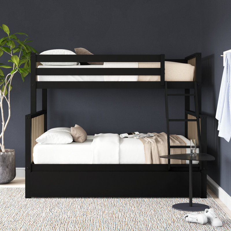 Brubaker Kids Twin Over Full Bunk Bed with Trundle, Black/Brown