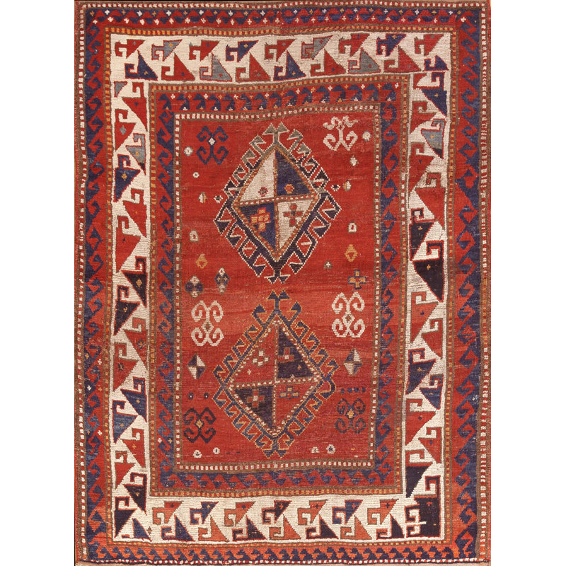 Antique Caucasian Wool Coral / Salmon Pink Hand Knotted Pile Rug
