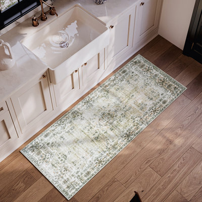 Royalton Non-Slip Machine Washable Oriental Indoor Area Rug in Green/Beige/Cream