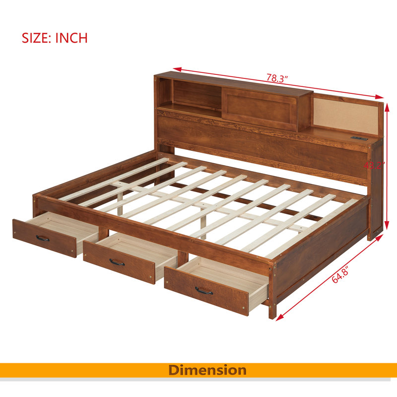 Wooden Daybed with Storage Drawers & USB Ports