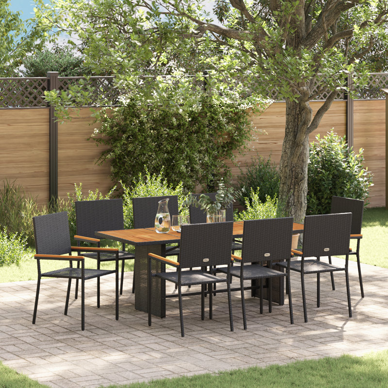 9 Piece Garden Dining Set, Black