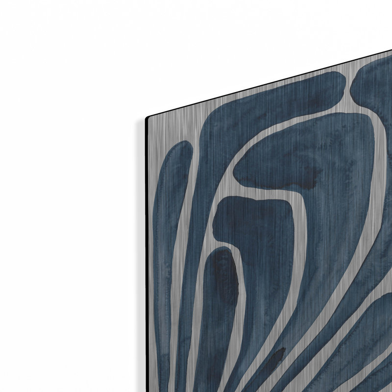 «Blue Stylized Leaf II» par Regina Moore, art mural en métal, H 16 po x l 12 po