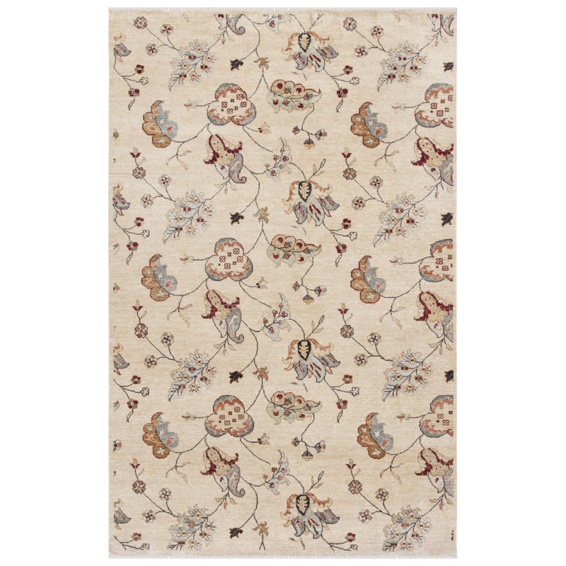 Agra Hand-Knotted Wool Beige/Yellow Area Rug, Rectangle 3' x 5'