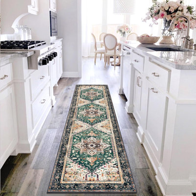 Vintage Hallway Runner Rug, Non-Slip Boho Vintage Washable Kitchen Rug for Bedroom, Kitchen, Laundry, Entrance