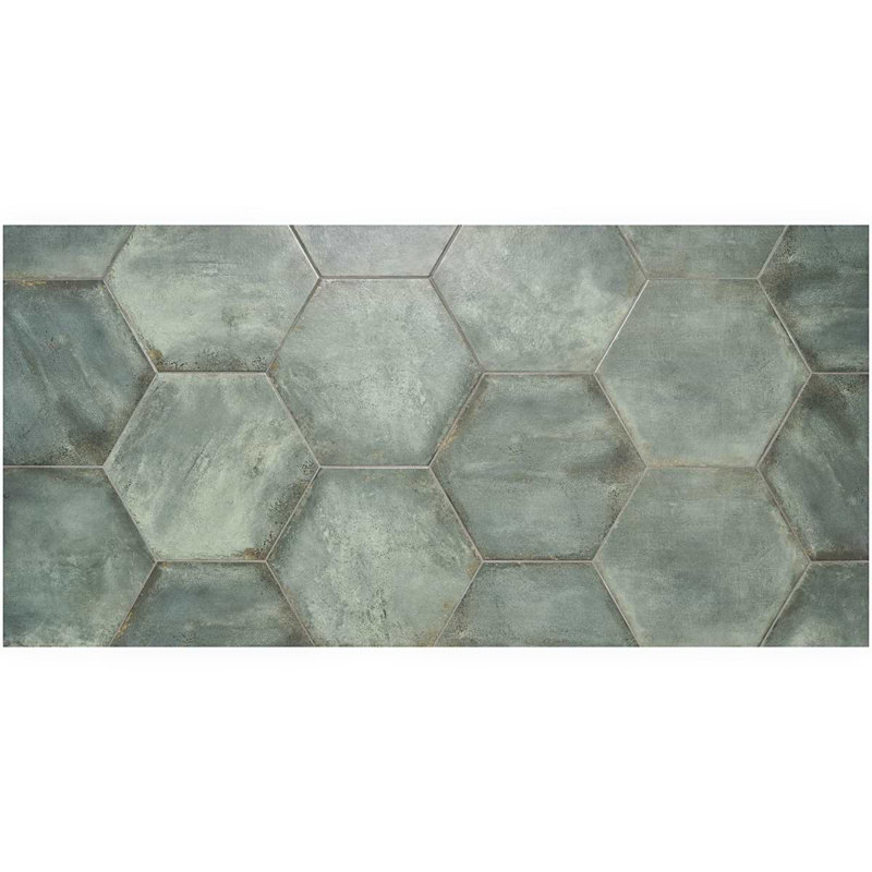 Angela Harris Flatiron 20" Large Hexagon Matte Porcelain Tile, Aquamarine