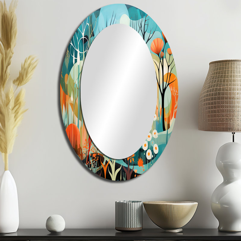 Teal Mid Century Mod Nature - Miroir mural ovale bleu sarcelle, 36 po x 24 po