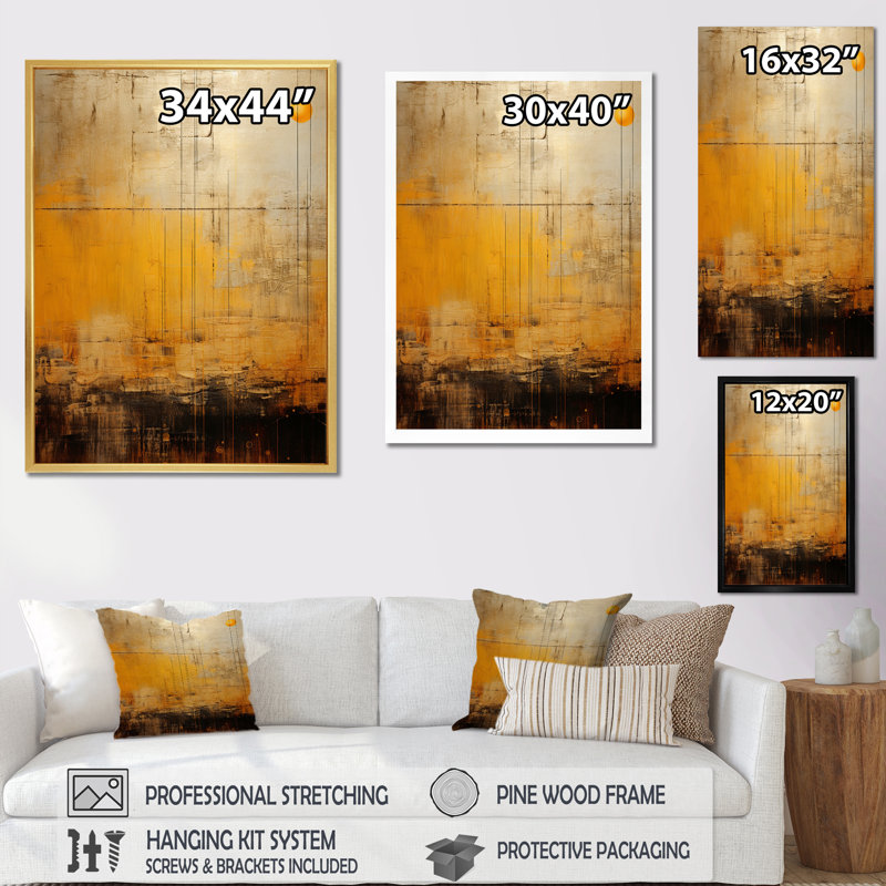Full Moon Rustic Memories - Impression sur toile géométrique moderne, H 20 po x l 12 po x P 1 po, Cadre flottant doré