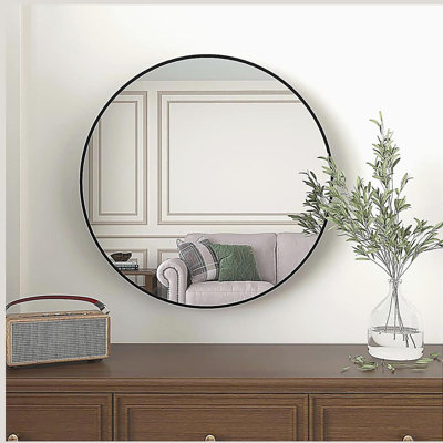 36 Inch Black Metal Framed Round Bathrrom Mirror for Wall