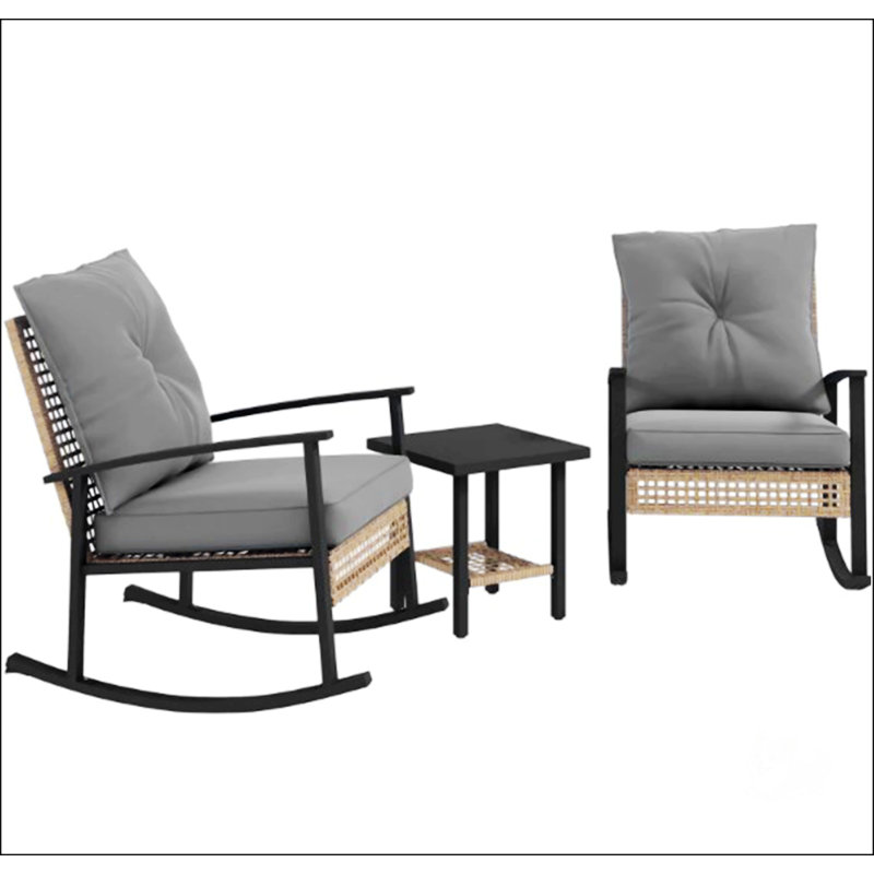 Ensemble de meubles de patio en osier avec coussins capitonnés, Gris