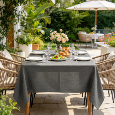 Waterproof Grey Linen Effect Rectangular Tablecloth 132x178cm