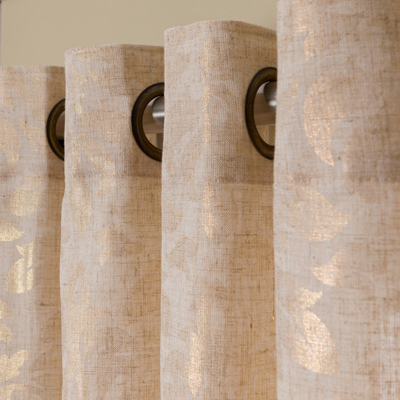 Olathe Polyester / Linen Semi-Sheer Floral Curtain Panel with Grommet Top, Gold, 54" W x 95" L