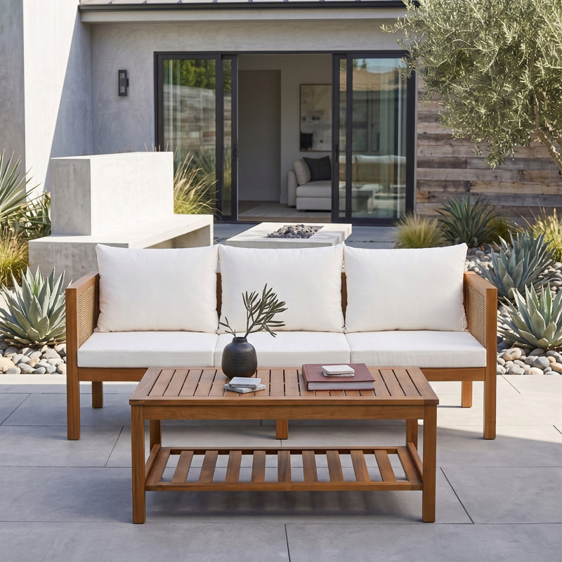 Ensemble de conversation de patio 3 places avec canapé et table basse, Beige