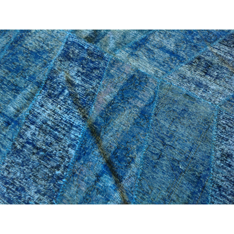 Tapis unique en laine noué à la main bleu / gris 9 pi x 12 pi
