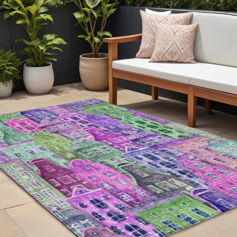 Tapis intérieur lavable 10 pi x 14 pi lilas et vert