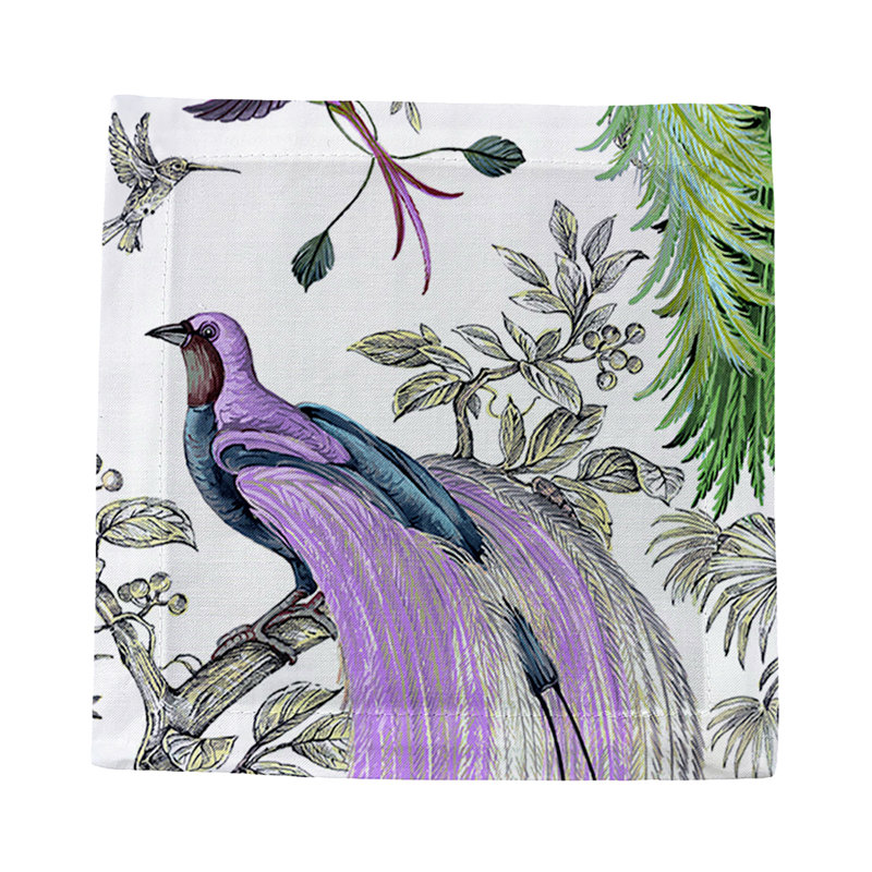 Audubon Exotica Cotton Sateen Cocktail Napkins, Lilac Green