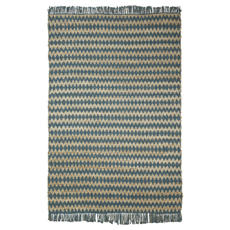 Tapis à chevrons Bolitho tissé à plat à la main en bleu / beige, Rectangle de 5 pi x 8 pi