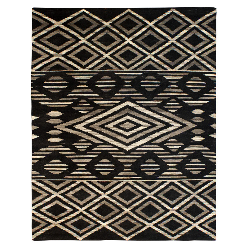 Rochester Wool Geometric Area Rug in Black, Rectangle 9' x 12'