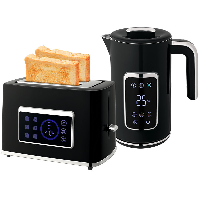 Kettle and Toaster Set, Black/Silver