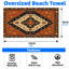 1 serviette de plage à motif de tapis oriental rétro, avec des motifs géométriques et floraux complexes dans des tons terreux chauds avec une bordure marine foncé. Microfibre douce, parfaite pour la piscine, les aventures en plein air.