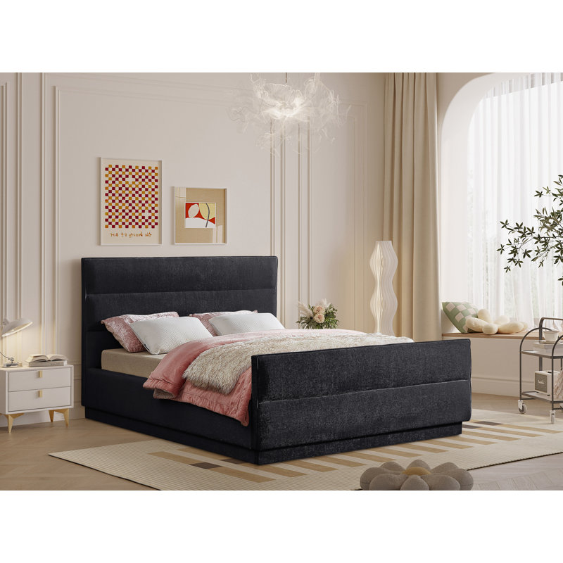 Lit tapissier standard capitonné Paxton, Très grand, Black Chenille Fabric