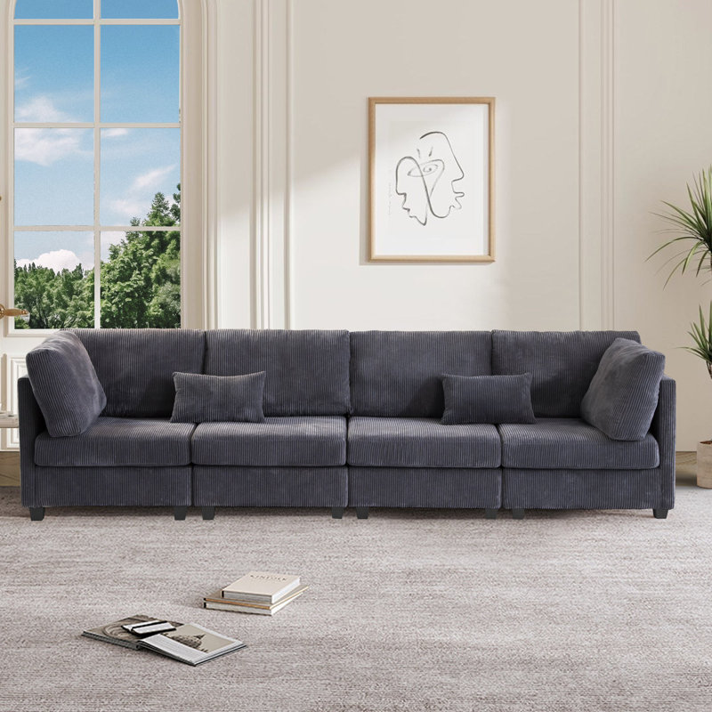 Canapé modulaire 126 po en velours côtelé, Gris