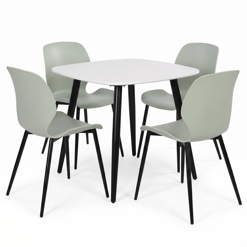 Westhope 5-Piece Dining Set, Square Table & Four Plastic Chairs, Green, White