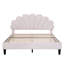 Grand lit plateforme tapissier, tête de lit en velours à motif floral, structure en bois, lattes de bois, sans sommier, facile à assembler, beige-129682268
