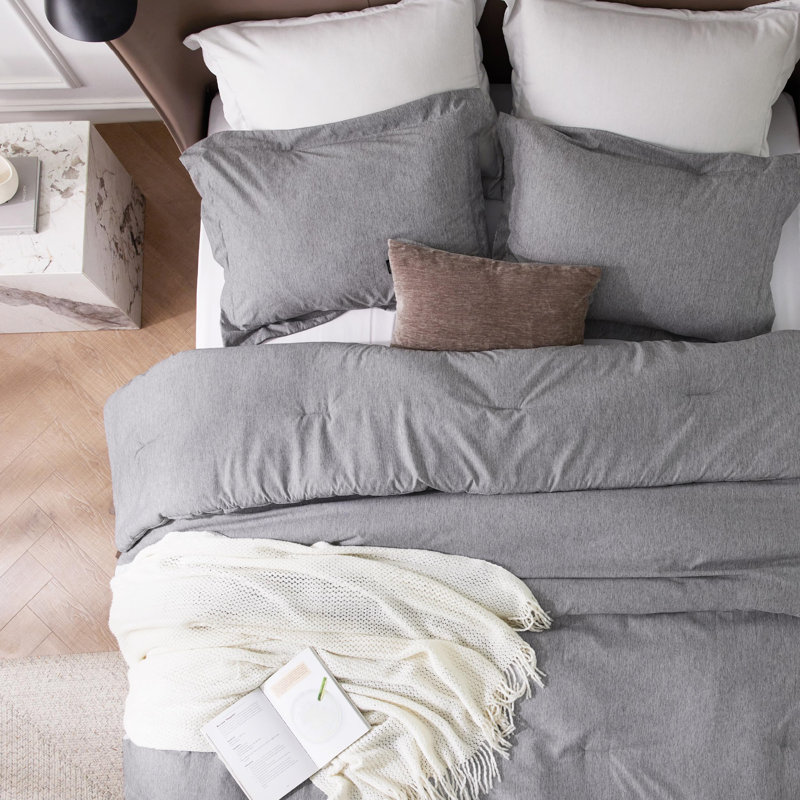 Ensemble de literie Cureic, Édredon très grand surdimensionné + 2 très gra, Gris foncé