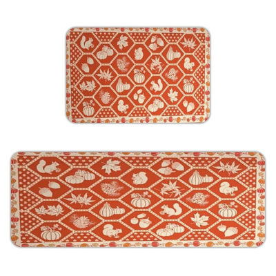 Fall Pumpkin Squirrel Floor Mats, 2-Piece Anti-Slip Flannel Rugs for Kitchen & Bedroom