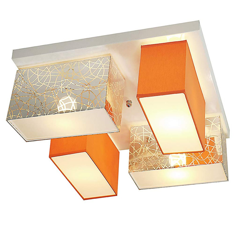 Raffa Semi Flush Mount, Silver and orange