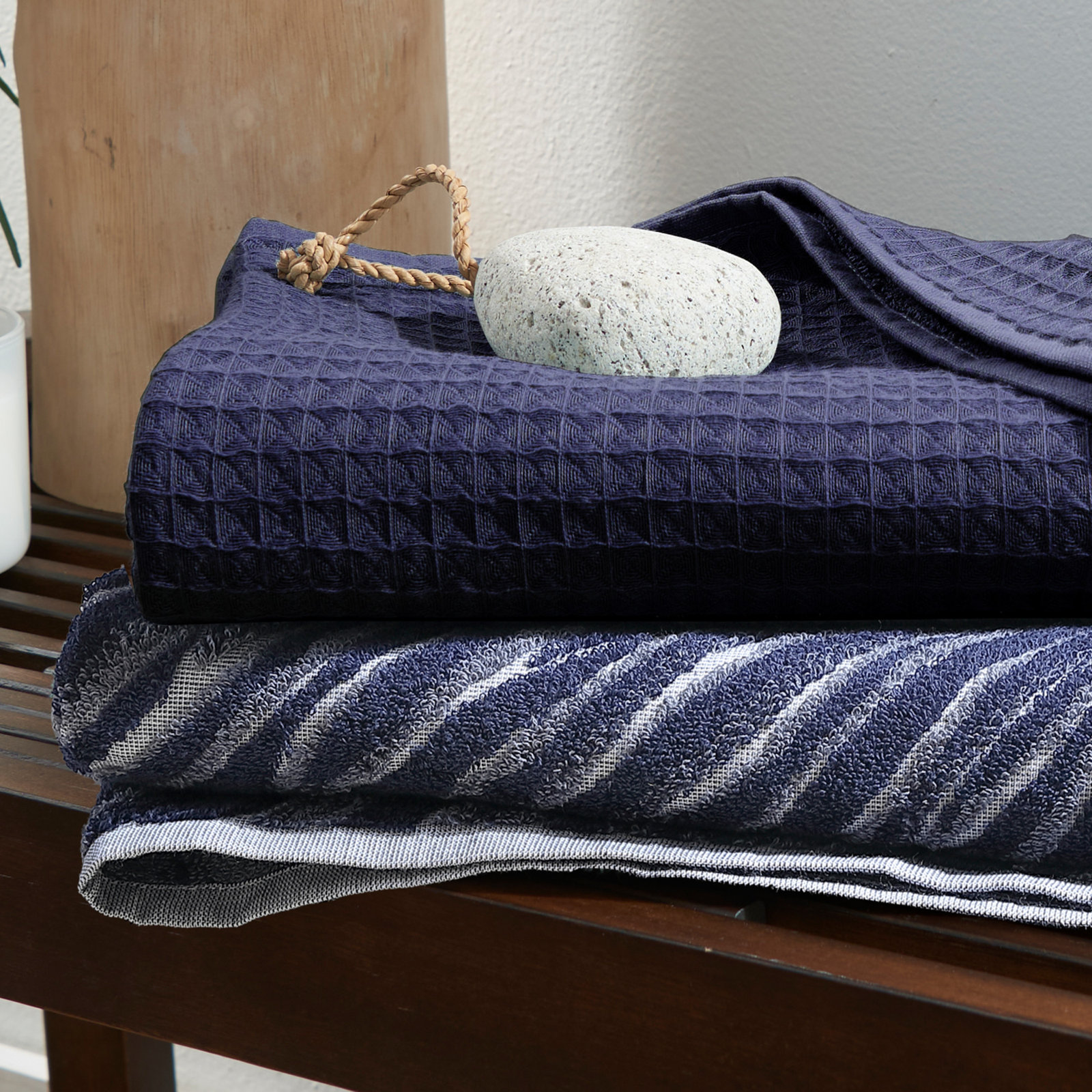 Waffle Twist 100% Cotton Bath Towel, Blue, 6 Piece Bath Towel Set