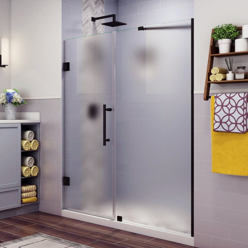 Belmore 76.25" x 72"  Hinged Frameless Shower Door, Oil Rubbed Bronze, Clear