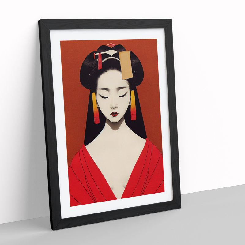 XV1022-4406X Symmetrical Geisha No.1 - Print, White, 66cm H x 48cm W, Black Framed Paper