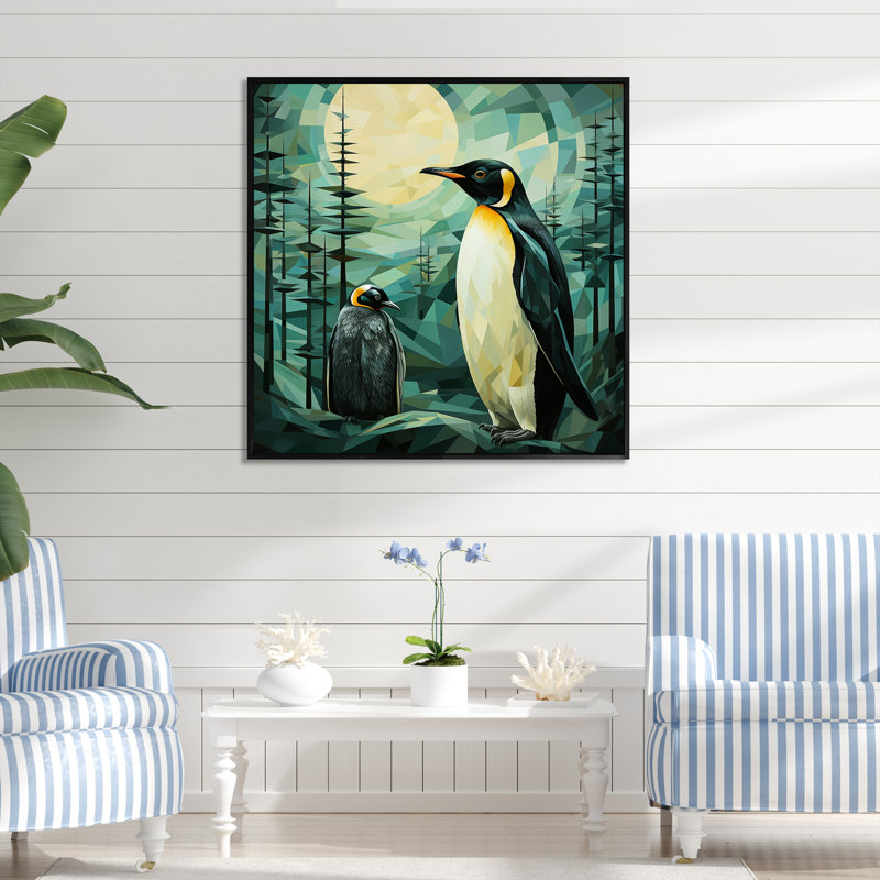 «Penguin Forest At Sunset I», reproduction sur toile, H 24 po x l 24 po x P 1 po, Cadre flottant noir