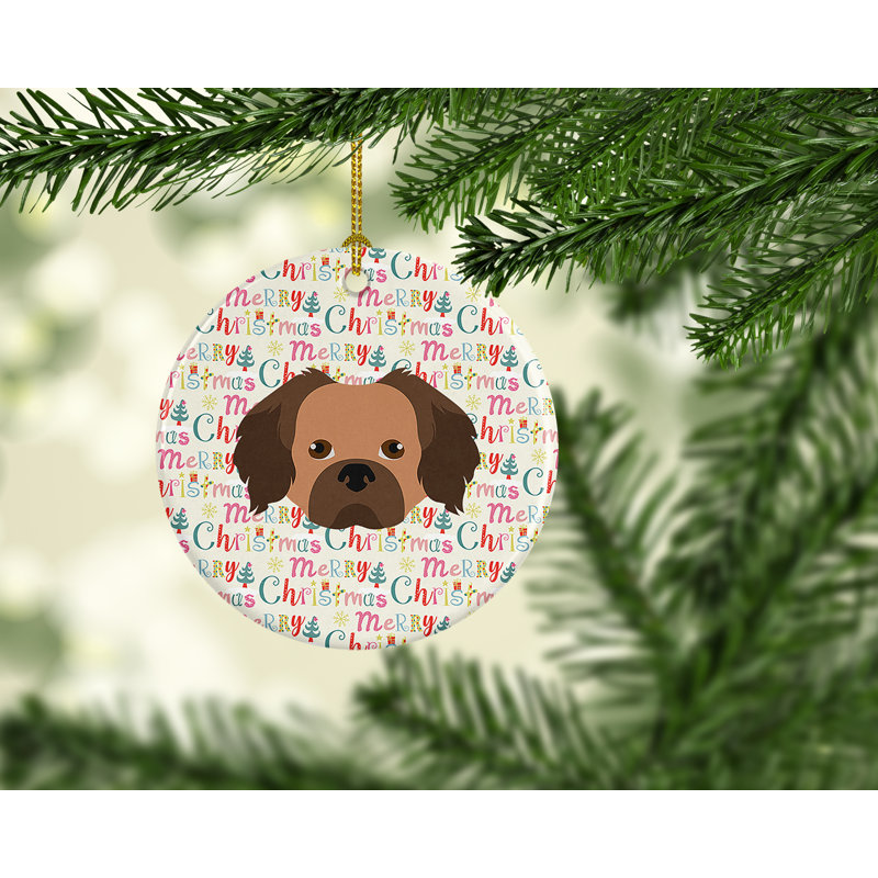 Ornement suspendu épagneul tibétain «Merry Christmas»