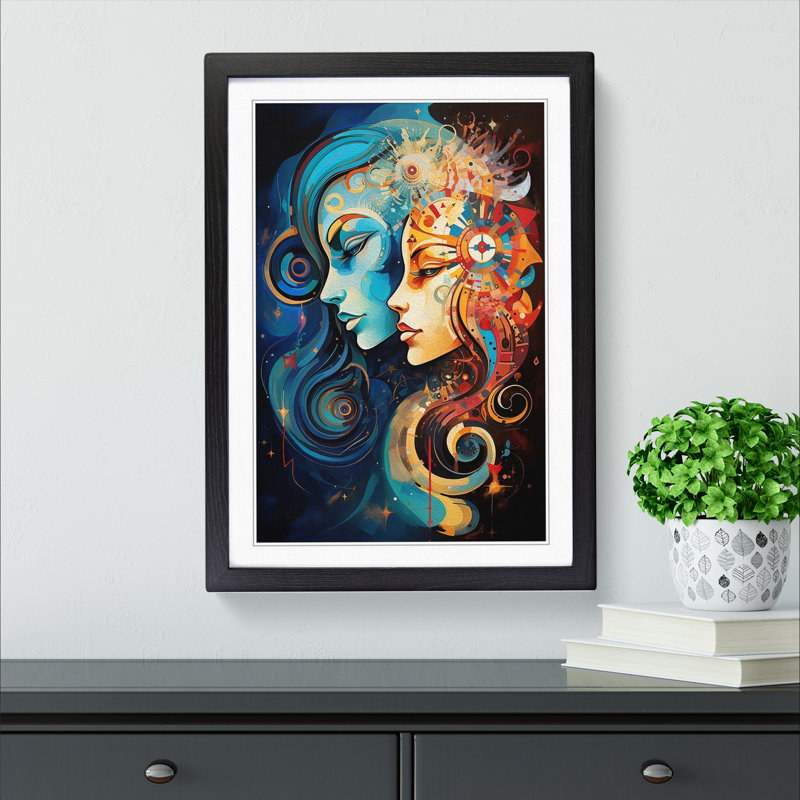 Gemini Zodiac Abstract - Single Picture Frame Print on Wood, Black, 34cm H x 25cm W x 2cm D