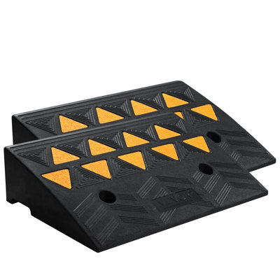 2-pack Heavy Duty 5" Rubber Curb Ramps – 33,069 Lb (15t) Capacity, Driveway Threshold Ramps With Grid Base & Reflective Strips For Cars, Wheelchairs, Motorcycles