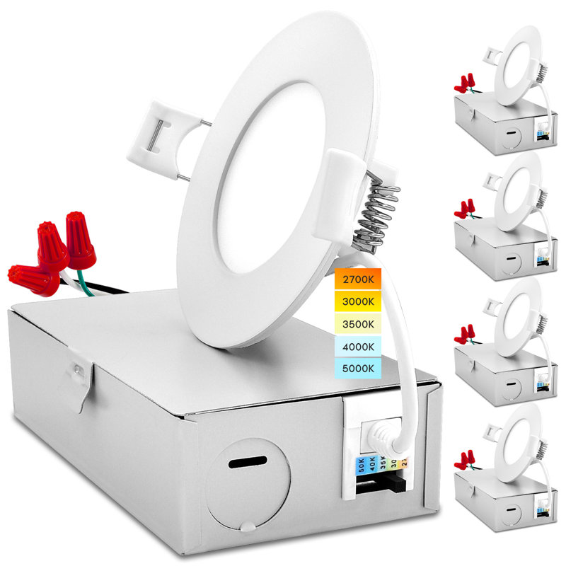 Luminaire encastré à DEL ultra-mince de 3 po avec j-box 8 W 5 couleurs à intensité variable et à intensité variable Luxrit