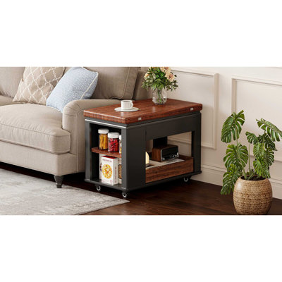 Table basse / table d'appoint moderne 27,6 po avec plateau pliable et roulettes (table incluse seulement)