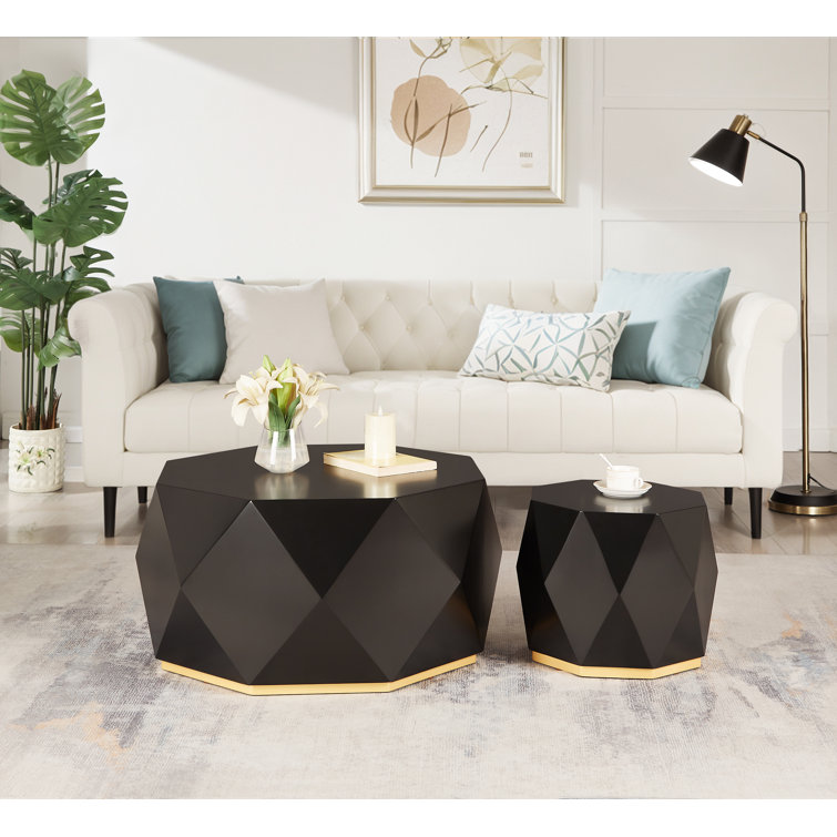 32" Wood Diamond-shaped Coffee Table Set For Living Room, Modern Wooden End Table With Spacious Tabletop, Octagon Coffee Table Set For Small Space, No Assembly (2 Piece)