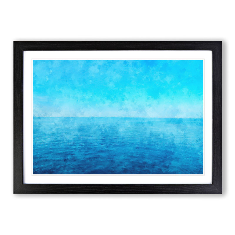 Blue Ocean Horizon Painting - Single Picture Frame Print on MDF, 33cm H x 45cm W x 2cm D, Black