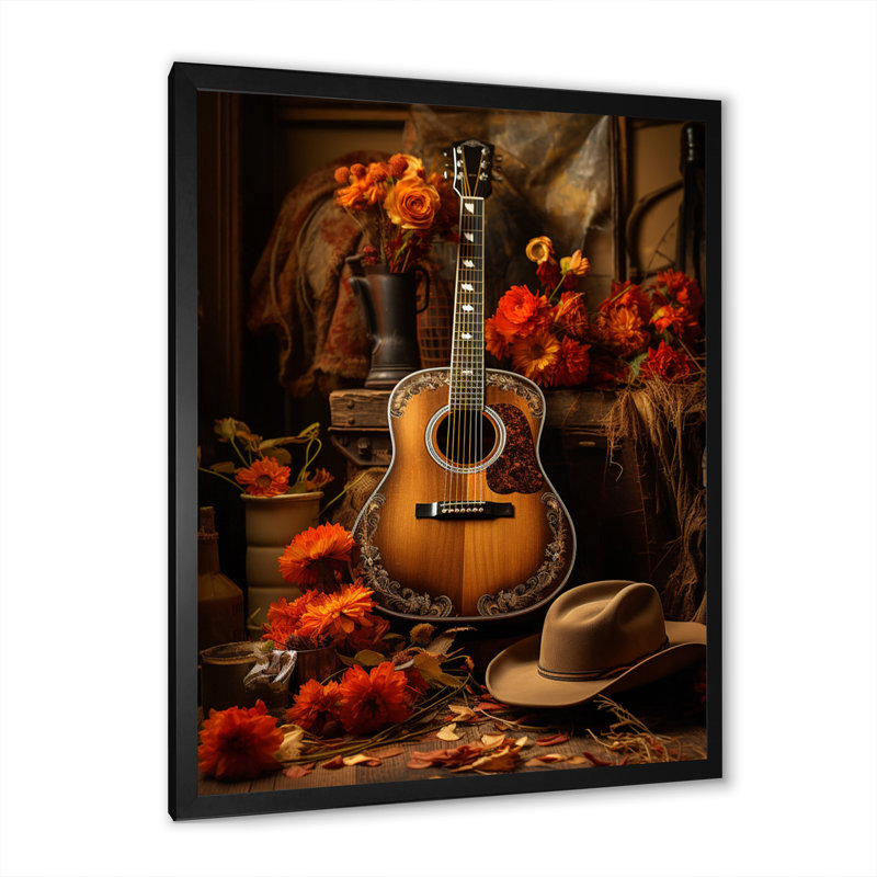 Yenis Music Country Ballad Warm II - reproduction sur toile, H 20 po x l 12 po x P 1 po, Cadre photo noir