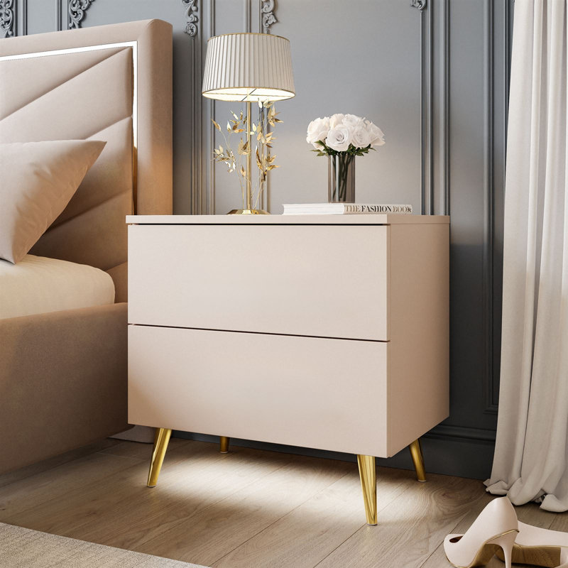Nassawadox 55cm W Metal Bedside Table,  Cashmere/Golden chrome