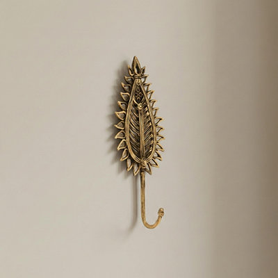 Antique Brass Tropical Leaf Wall Hook - Boho Entryway and Bathroom Hanger