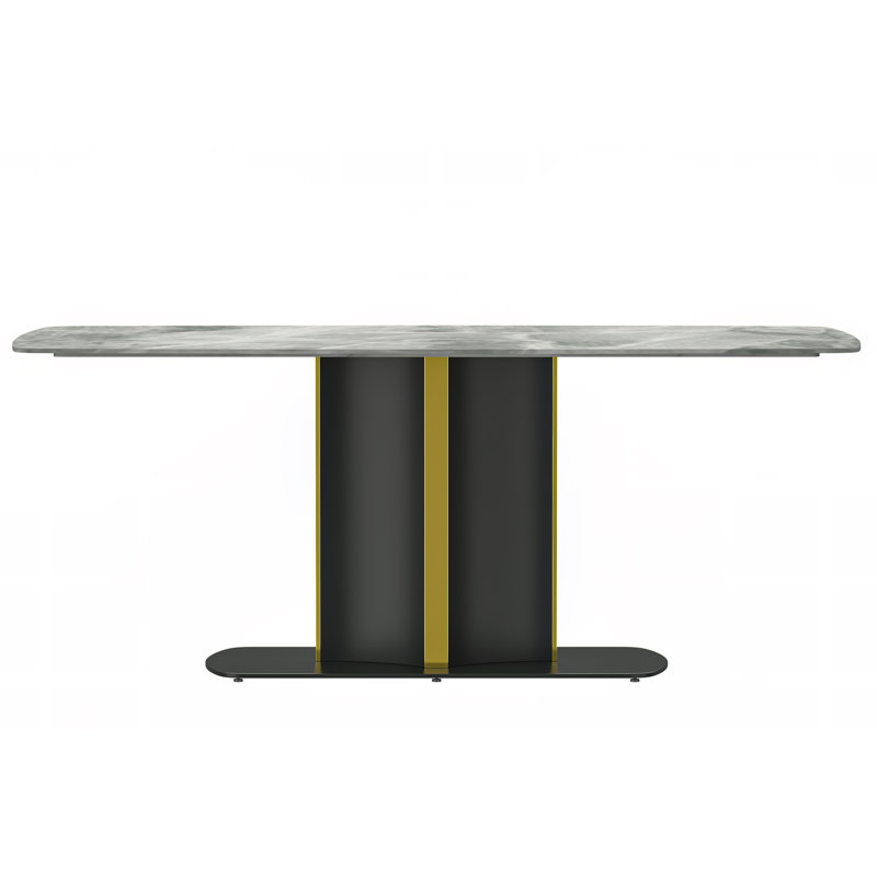 Metal Base Dining Table, 28"H x 55.11"L x 31.5"W, Light Gray