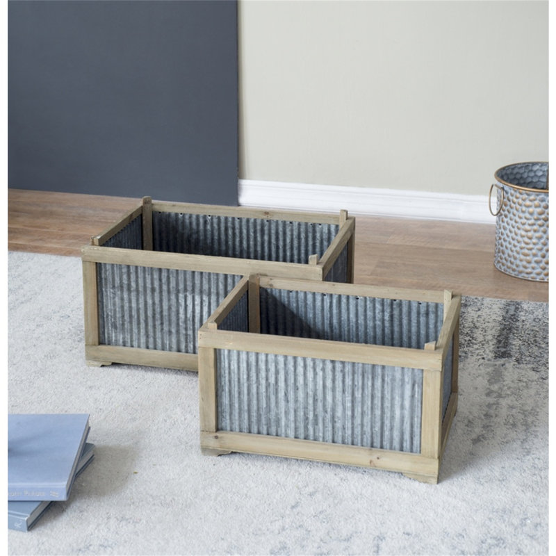 [Ensemble de 2 jardinières rustiques de style campagnard] l: 20 x 14 x 11,5 po: 17 x 12 x 10 po | Cadre de boîte en bois galvanisé pour le jardin / l'intérieur