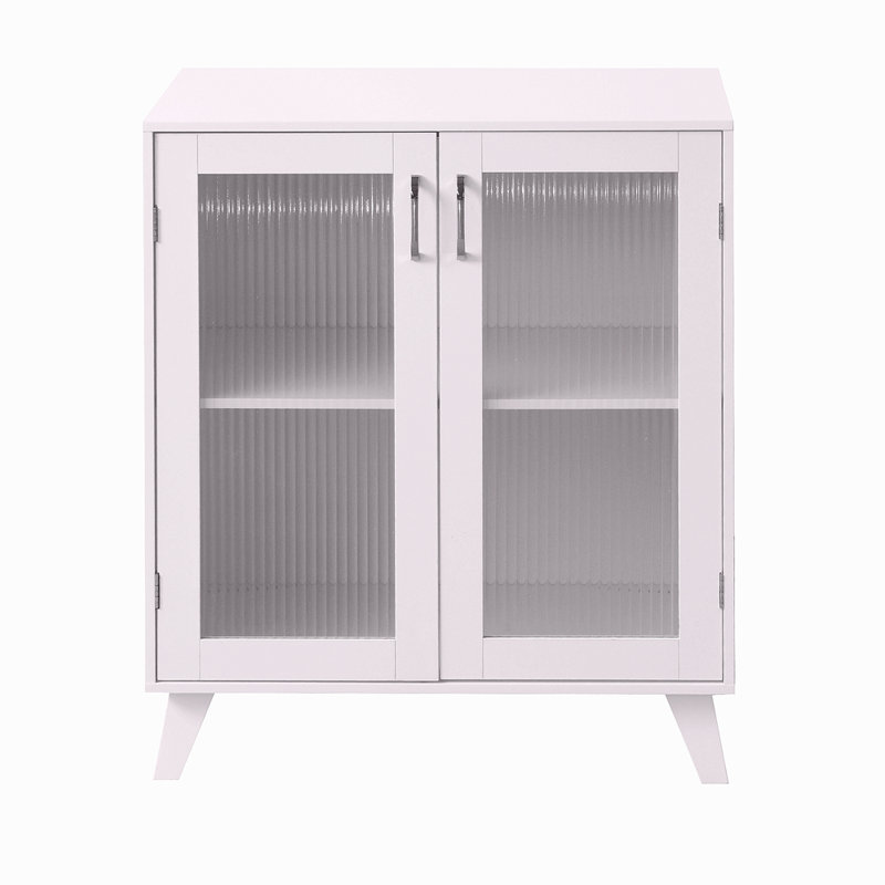 Rangement pour armoire de salon moderne avec 2 portes en verre et tablette réglable blanc