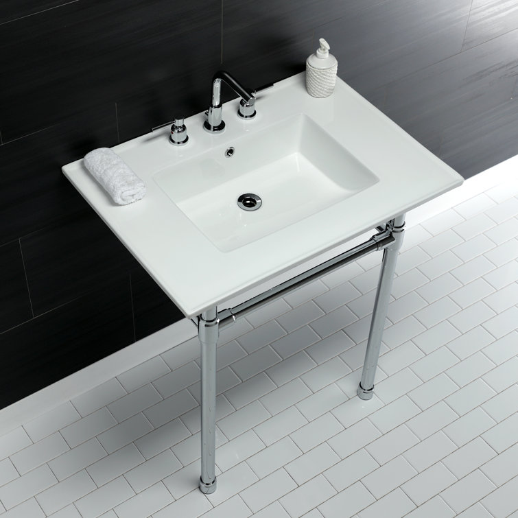 Ceramic Rectangular Console Bathroom Sink with Overflow
