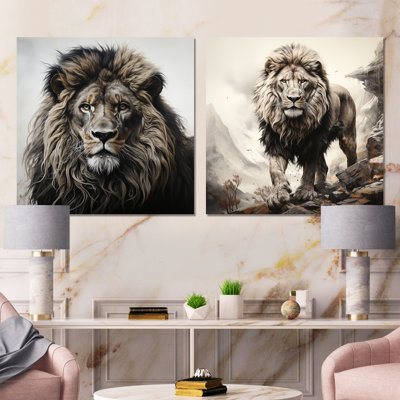 «Majestic Vintage Lion I - Lion», ensemble de 2 reproductions d'art en métal