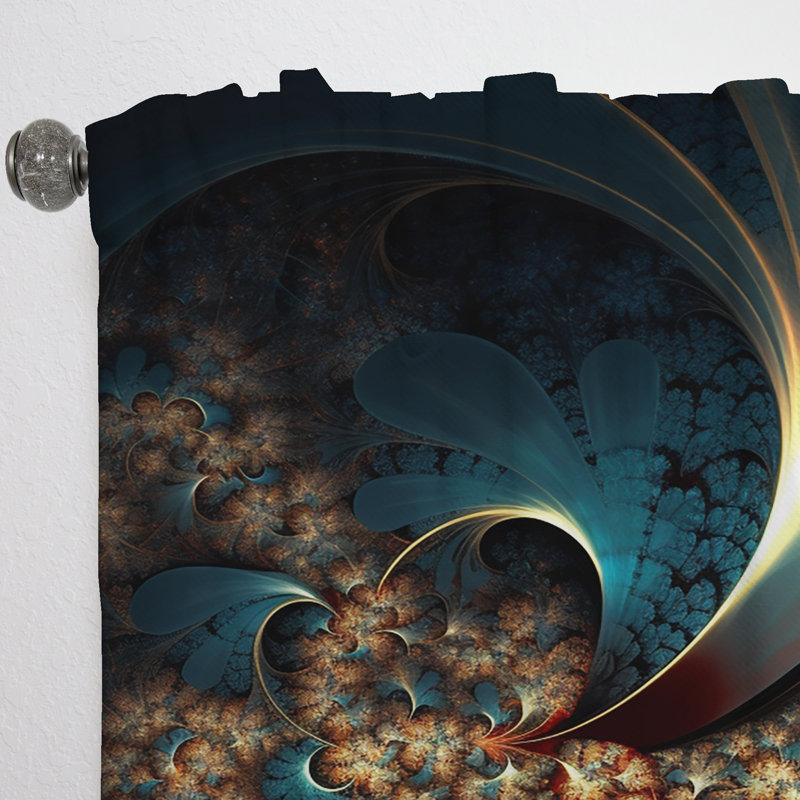 Carovella - Gold And Blue Fractal Reverberations V - Modern Velvet Curtain - Room Darkening - 1 panel, 52" W x 63" L